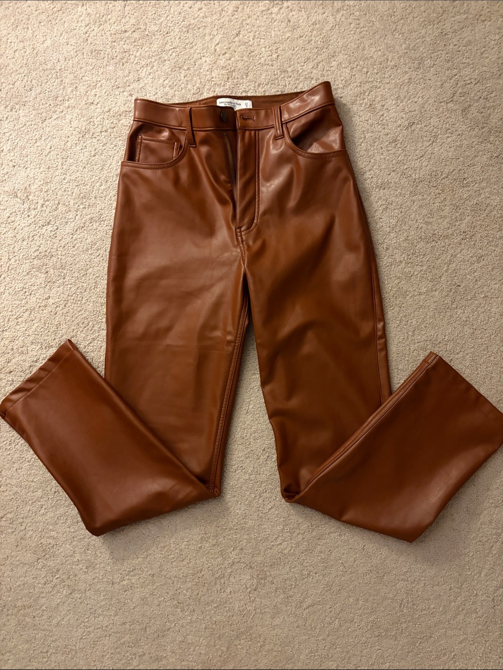 Abercrombie & Fitch Faux Leather Pants in Chestnut Brown